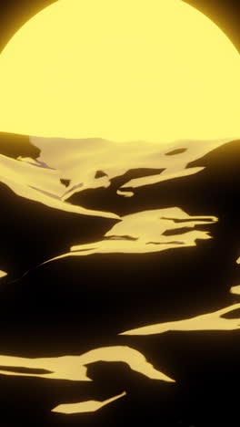 abstract golden liquid landscape with a yellow sun