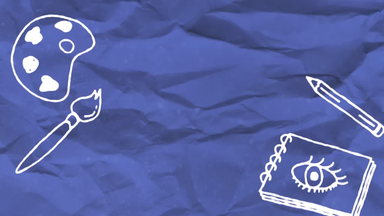 iconos de concepto escolar contra el papel arrugado azul en el fondo