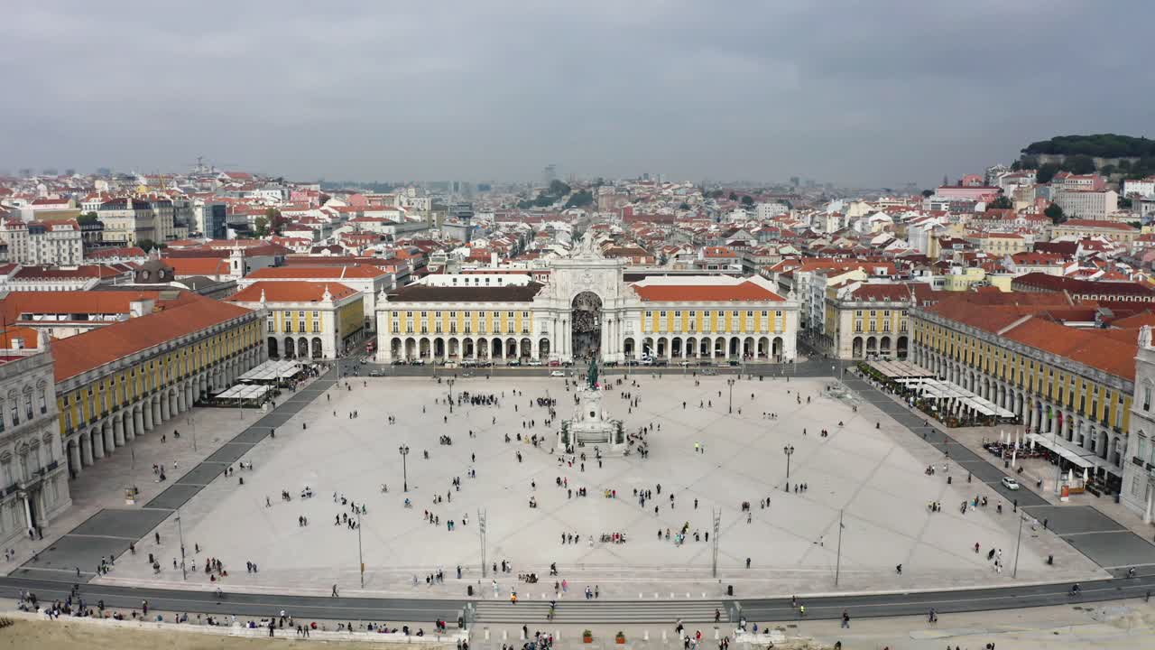 A city square soaring over Lisbon