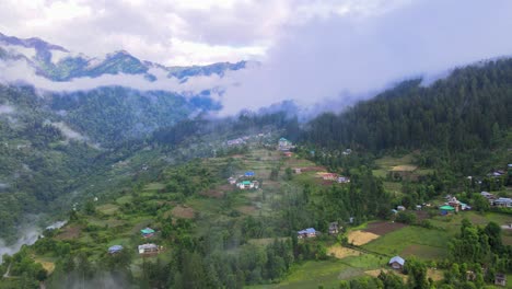 drone shot of a cloudy sainj valley in himachal pradesh near manali, kasol-16