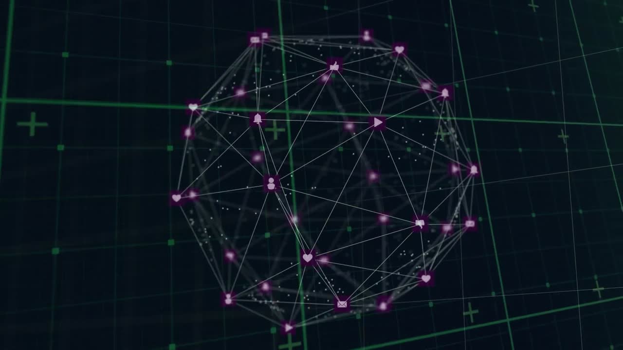연결 네트워크의 애니메이션 지구와 그리드