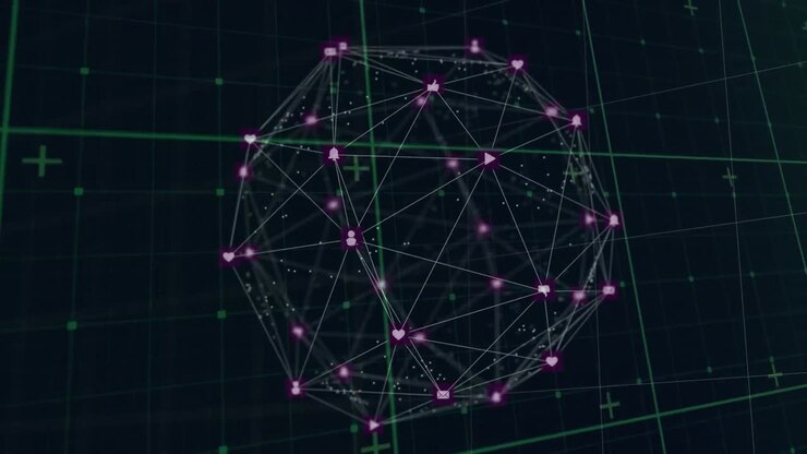 Animation of network of connections globe and grid