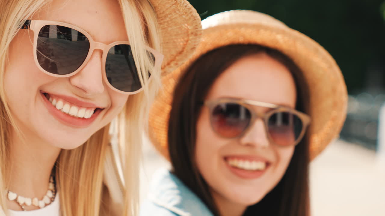 여름 날을 즐기는 두 여자 친구