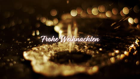 animation of frohe wihnachten text over gold liquid falling on black background