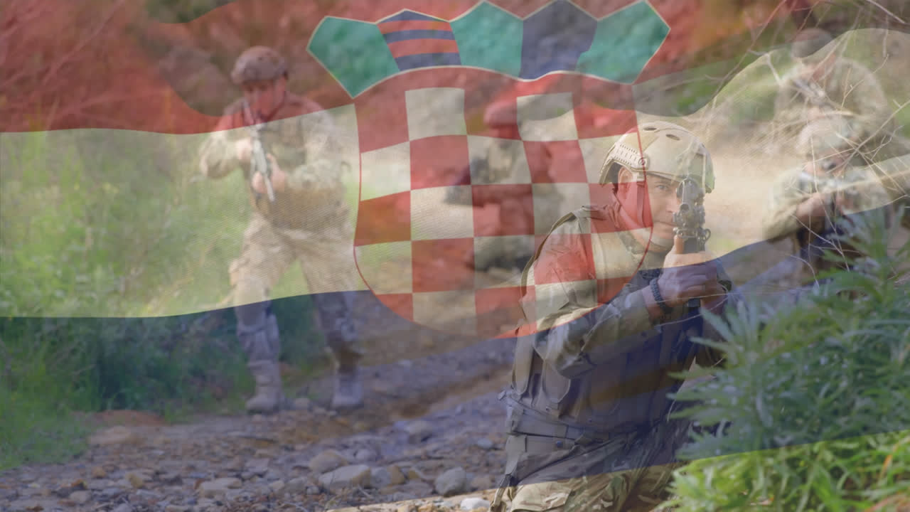 다양한 남성 군인 위에 크로아티아의  ⁇ 발의 애니메이션