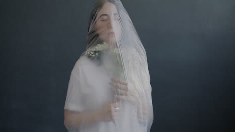 a woman wrapped in plastic