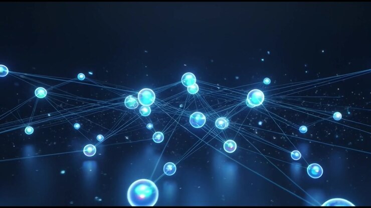Abstract Network Connection of Glowing Blue Spheres and Lines