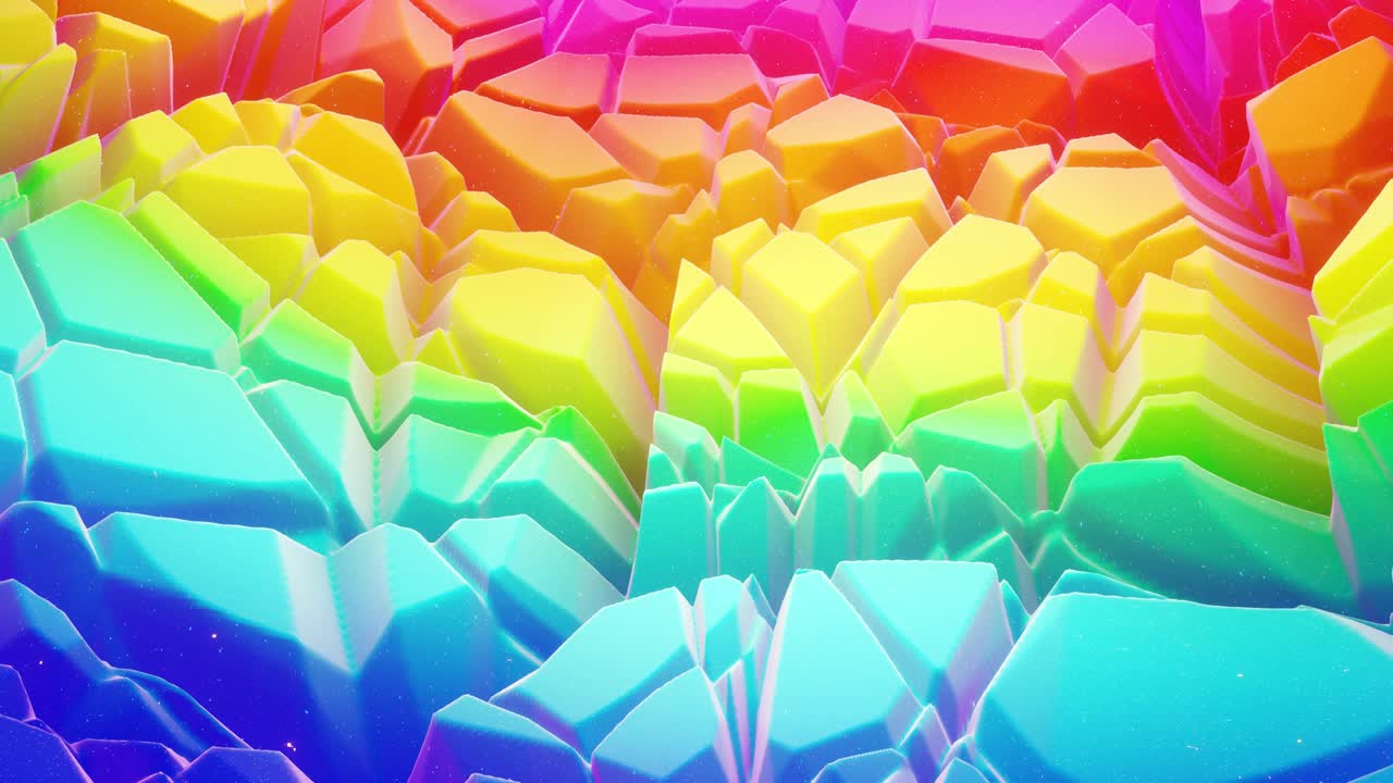 hermosa superficie abstracta en 3d con chispas de brillo, ondas extrudidas o desplazadas se transforman en bucle. gradiente de arco iris, material mate suave como la dulzura de la morfología o la mermelada con un ligero resplandor interno.