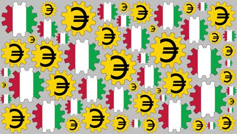 italian flag and euro sign gears spinning background