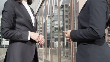 partial view of coworkers shaking hands