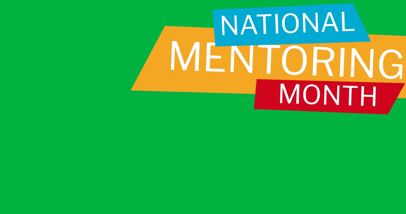 Digital animation of colorful national mentoring month text banner against black background