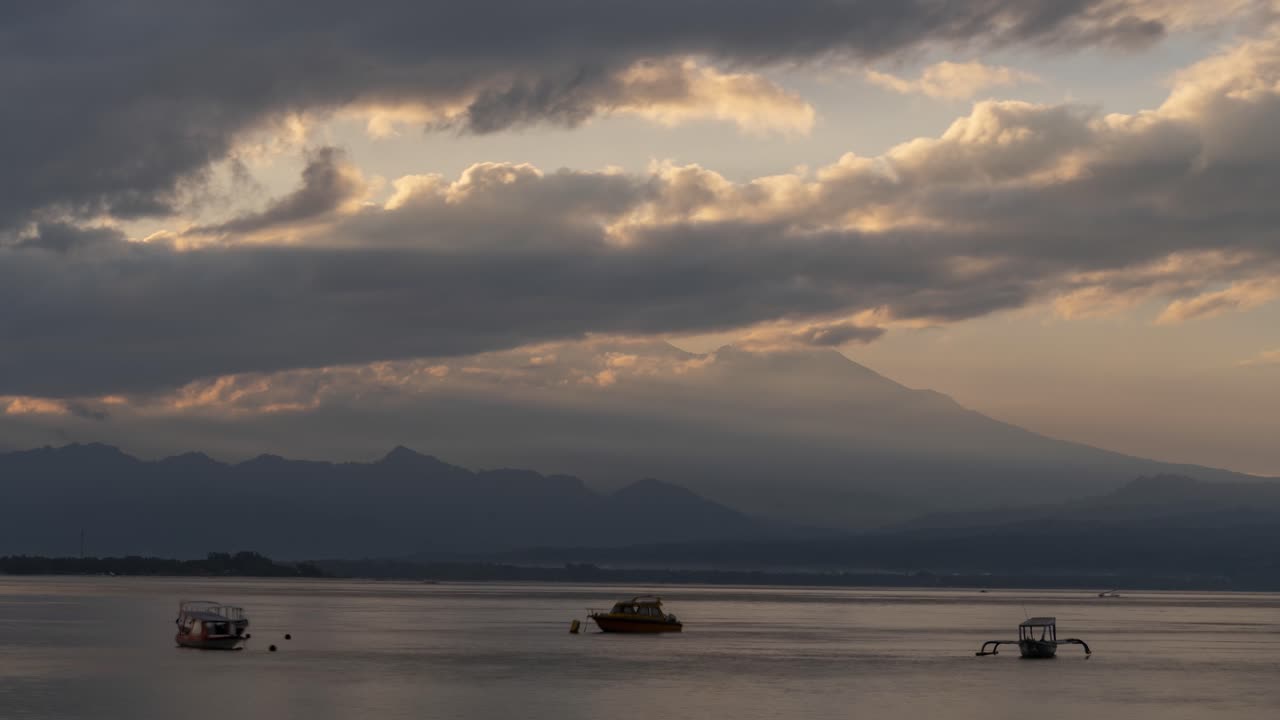 Sunrise over the Mountains with Boats
