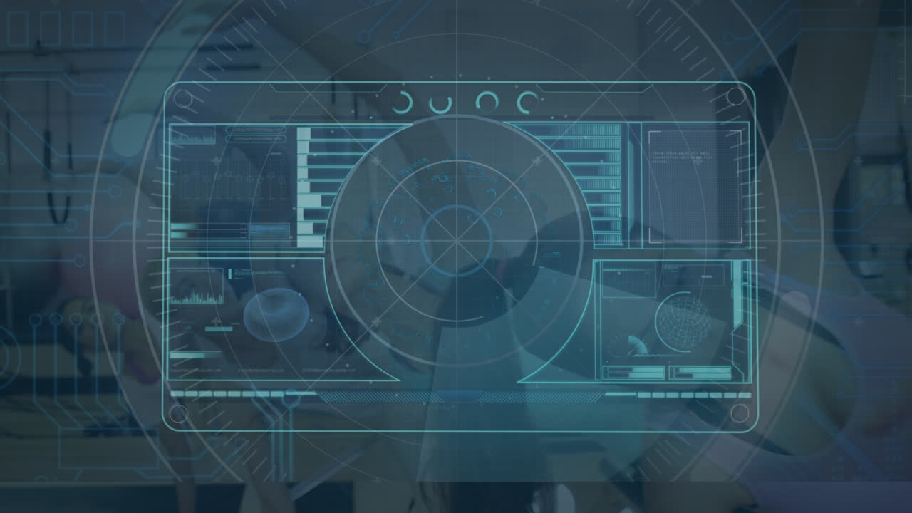 animación de pantalla digital con datos sobre mujeres caucásicas que hacen ejercicio