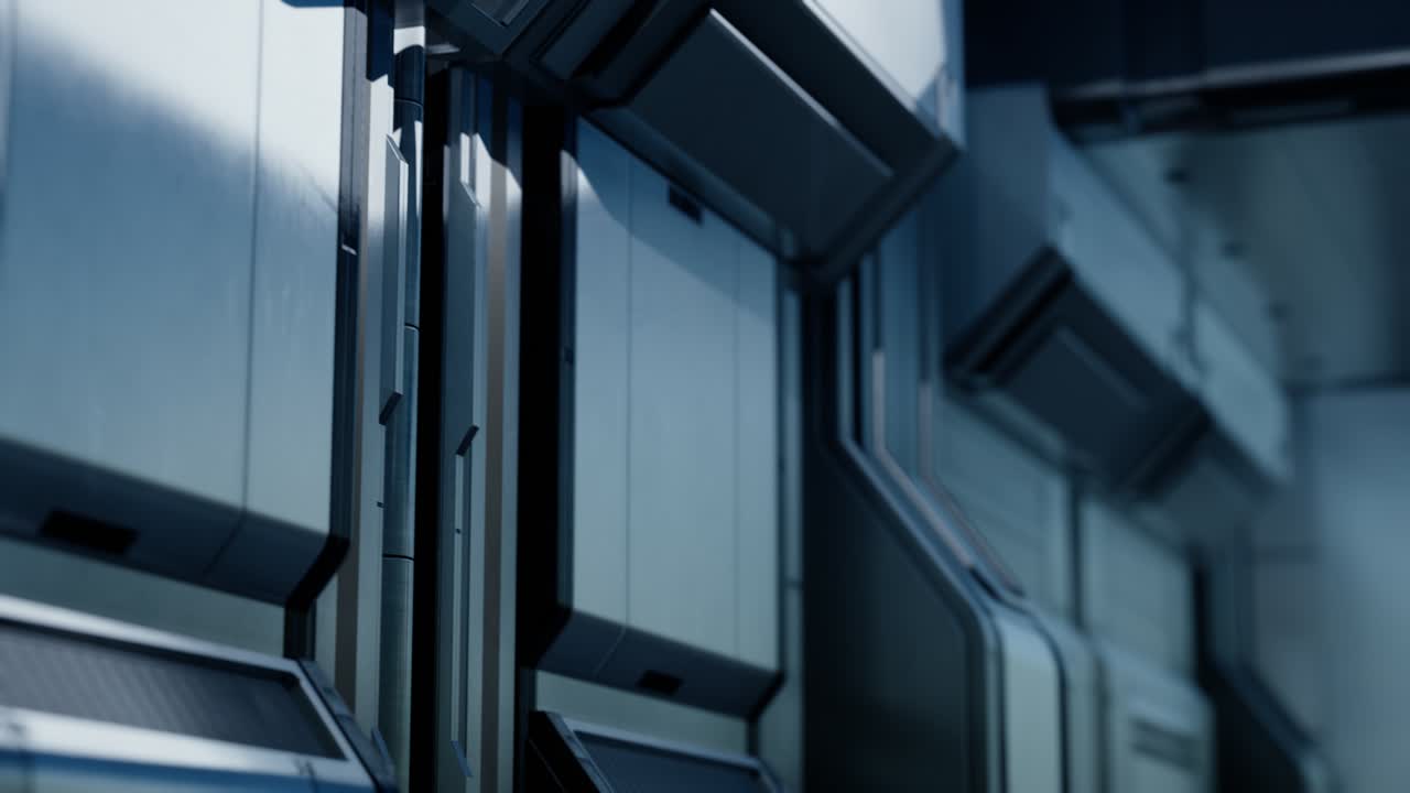 실험실이나 우주선의 깨 ⁇ 한 미래 과학소설 내부