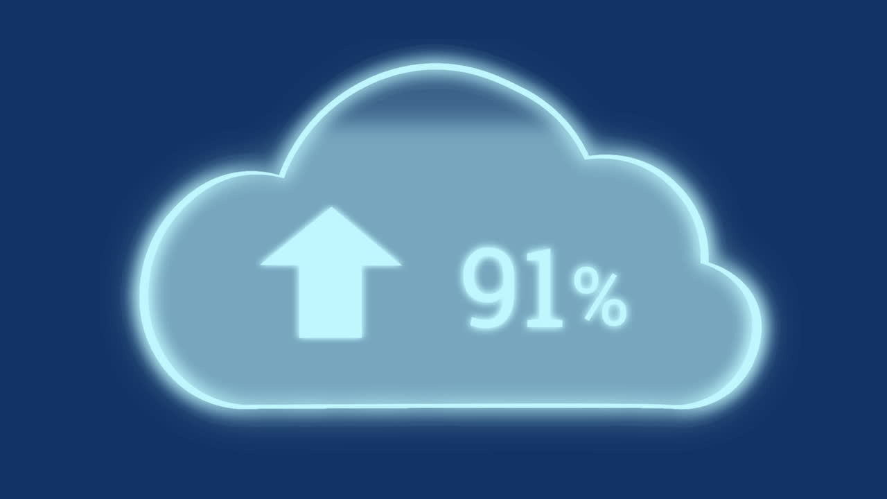 파란색 배경 위에 퍼센트 아이콘으로 구름의 애니메이션
