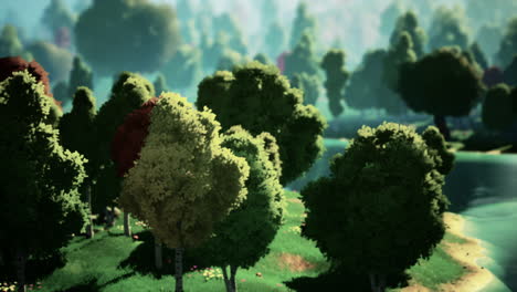 paisaje de dibujos animados con colinas y bosques