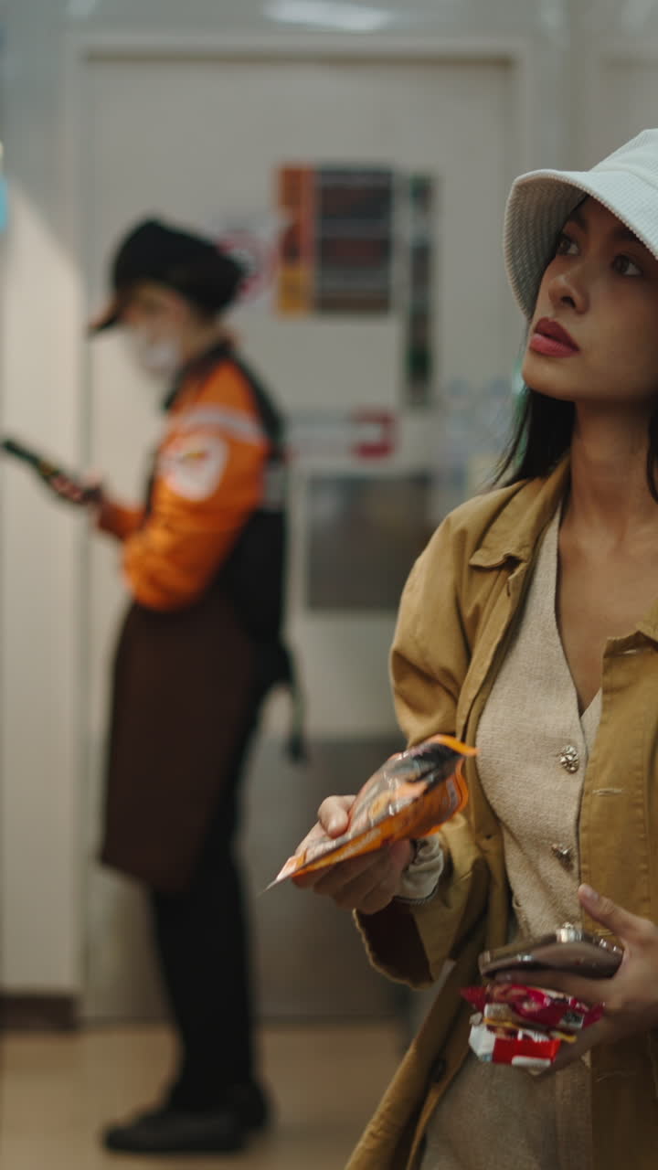 Woman shopping for snacks in a convenience store