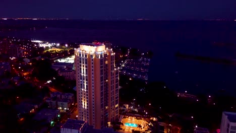 4k aerial nighttime video of vinoy hotel in st petersburg, florida
