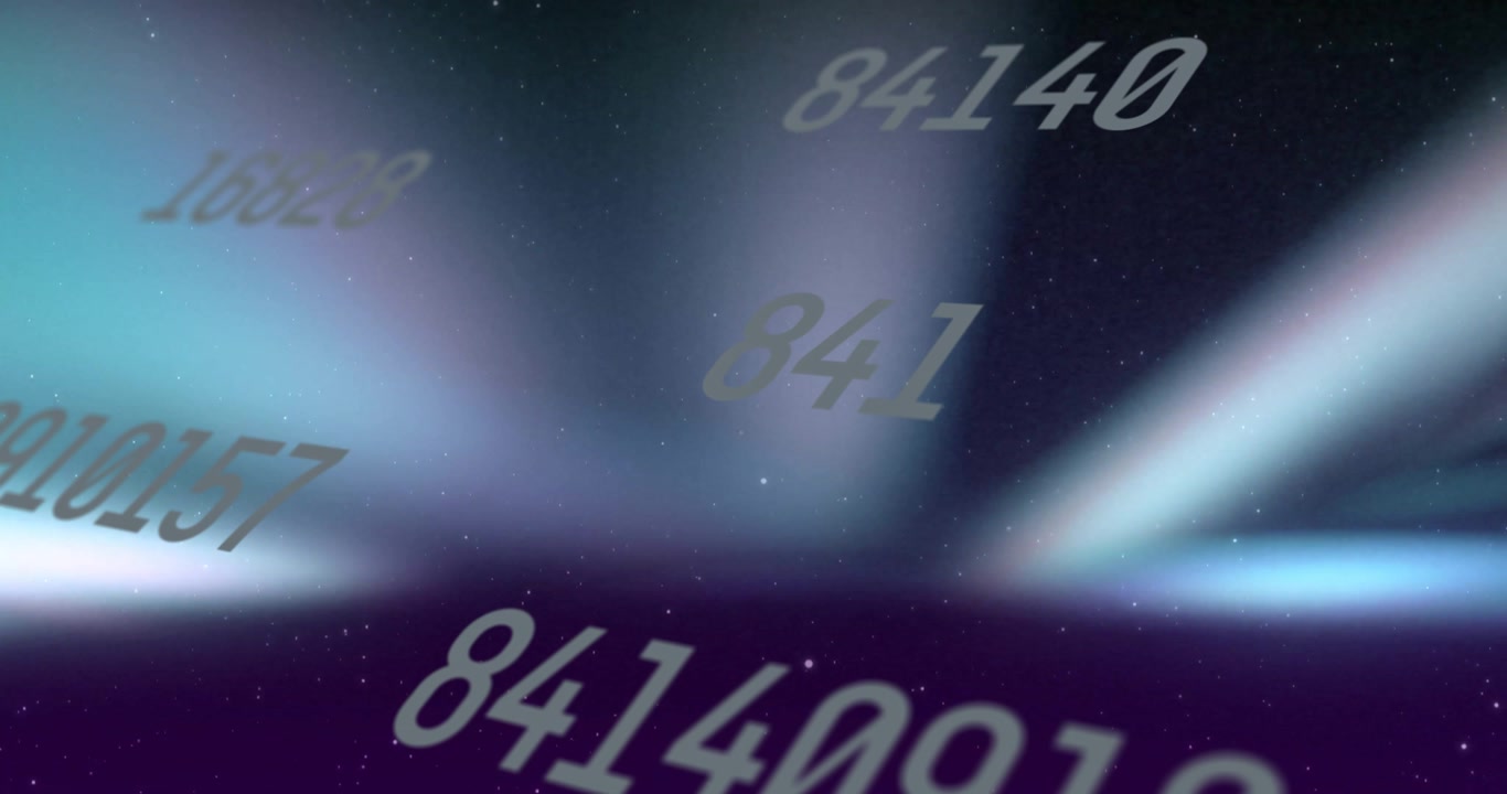 Numeric cluster drifting in sparking digits shifting and growing across gradient visualizing data