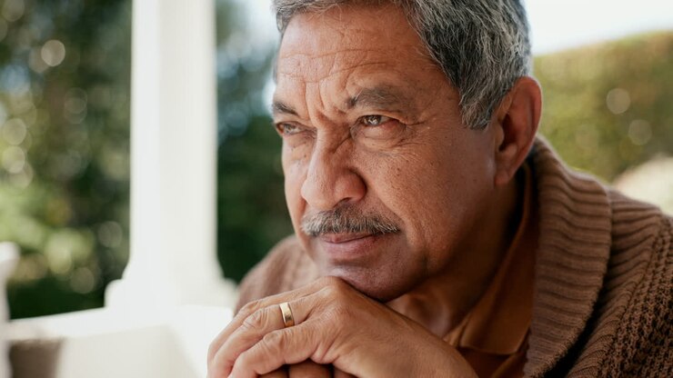 Old man, thinking about life with memory