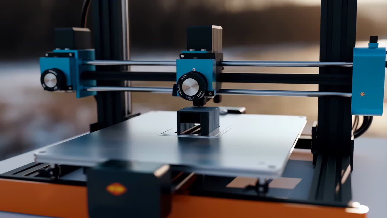 Close-up of a 3D printer in action, printing an object