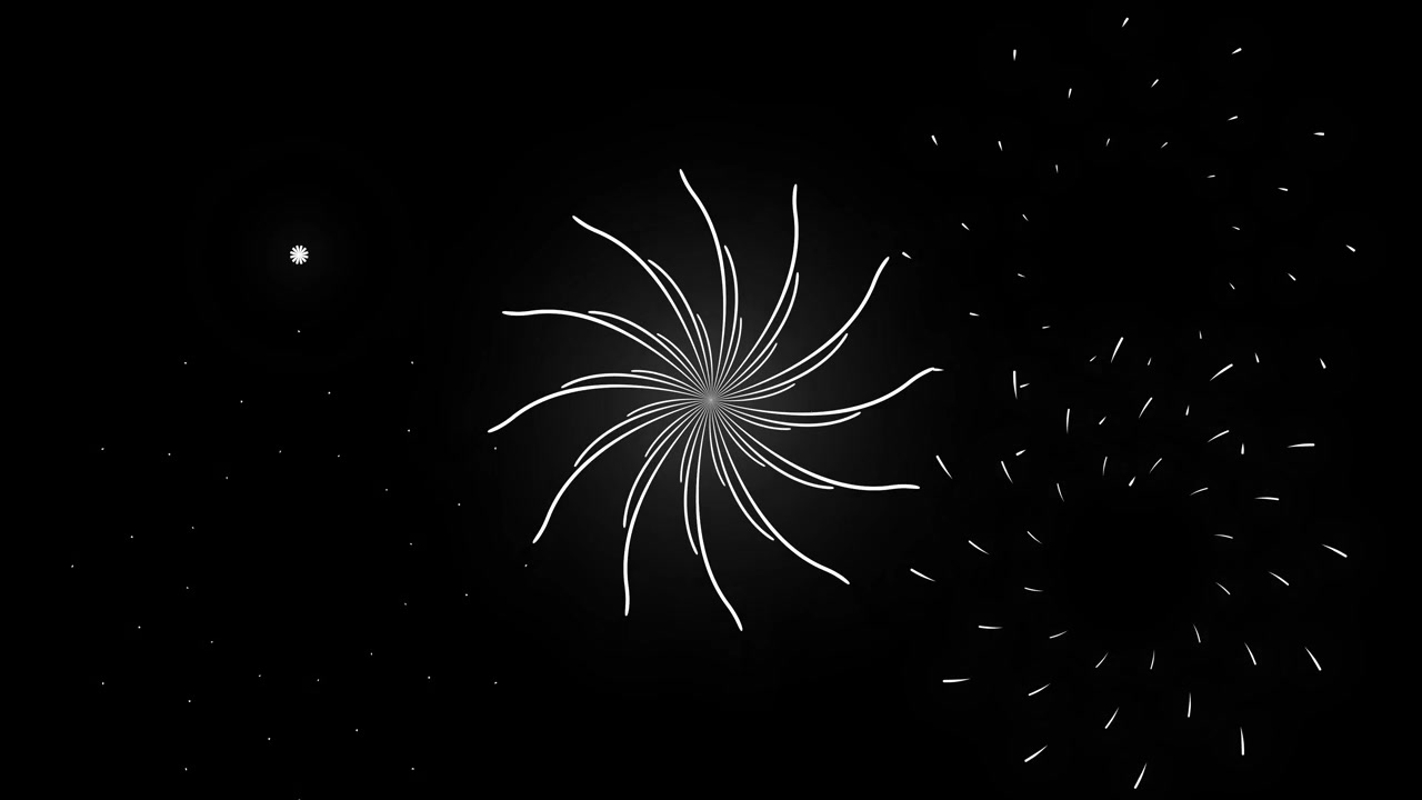 Abstract White Geometric Flower Patterns Rotating on Black Background