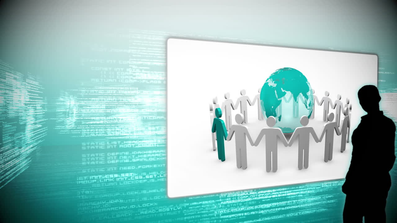 글로벌 비즈니스 커뮤니티 클립을 보는 실루