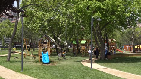 park with children's playground in spring