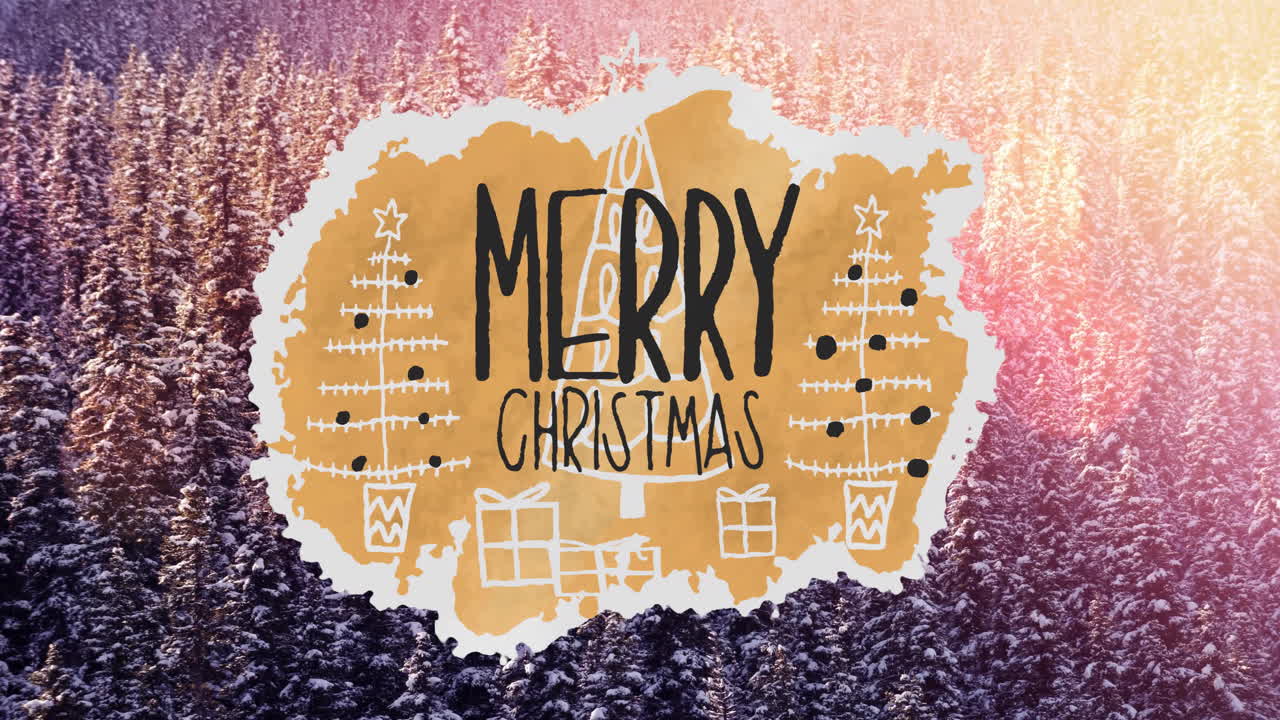 겨울 풍경 위에 메리 크리스마스 텍스트의 애니메이션