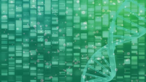 Animation-Des-Netzwerks-Von-Verbindungen-Mit-Symbolen-Und-DNA-Strang-Auf-Grünem-Hintergrund