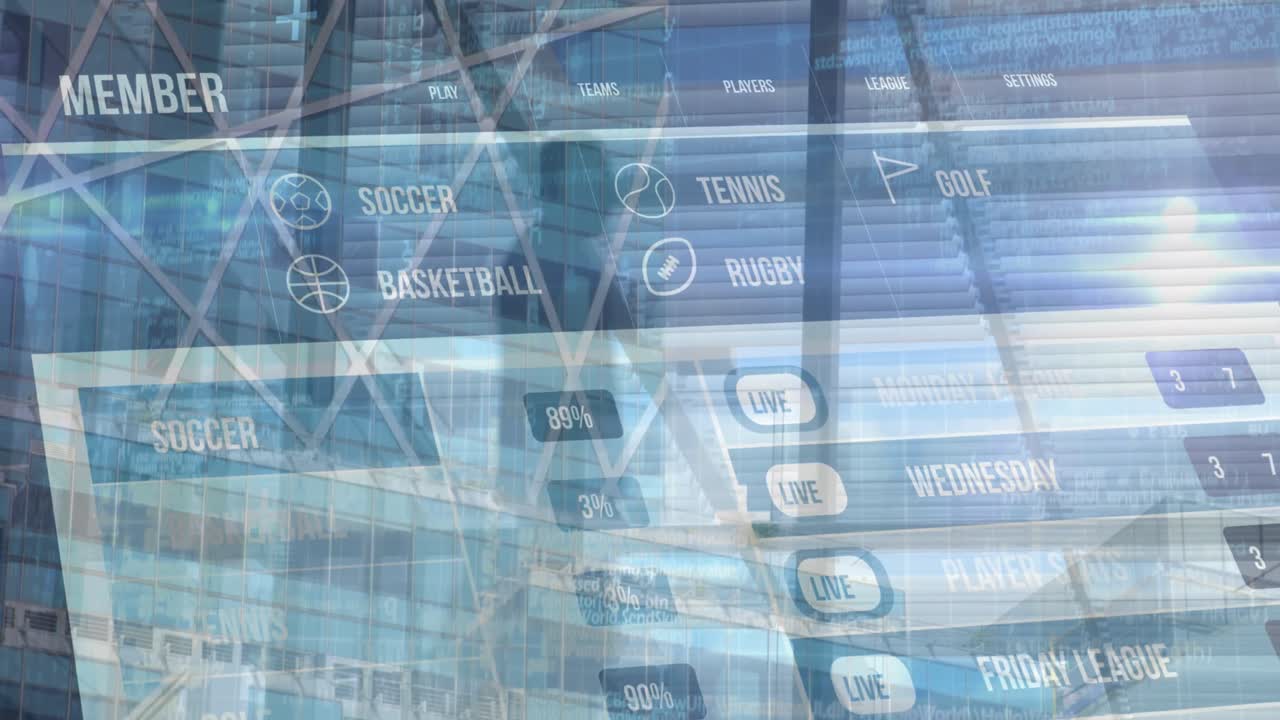 Animation of data processing over business people walking in office