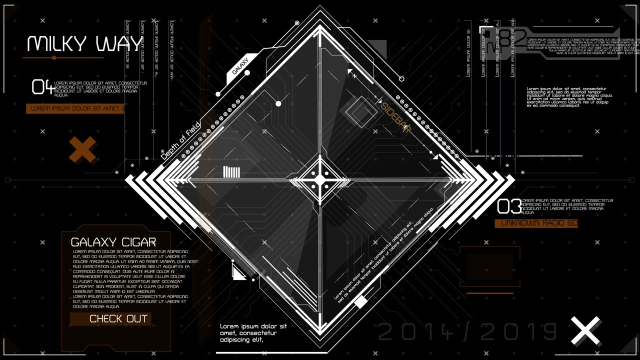 Animated Futuristic HUD Interface with Abstract Geometric Data Display