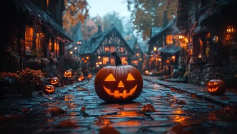 halloween pumpkins in a charming village