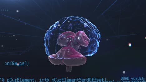 Animation-Eines-Leuchtenden-Menschlichen-Gehirns-Mit-Digitaler-Schnittstellendatenverarbeitung