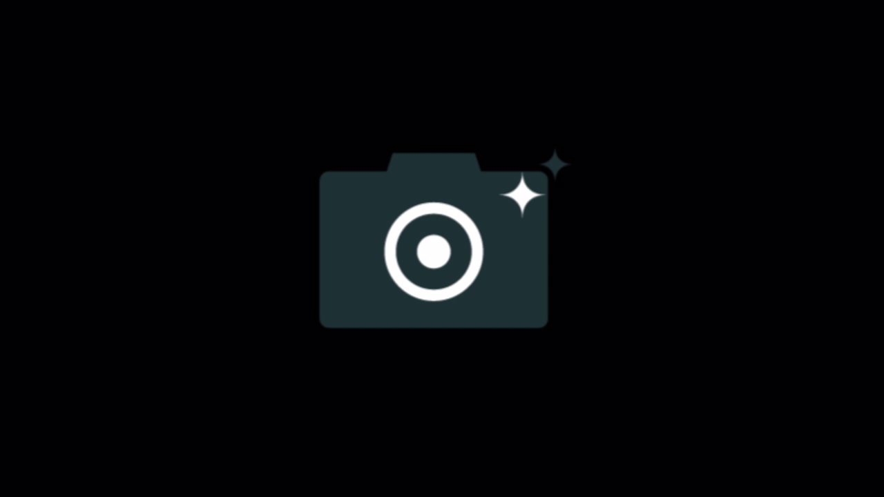 Animated Camera Icon with Flashing Light on Black Background