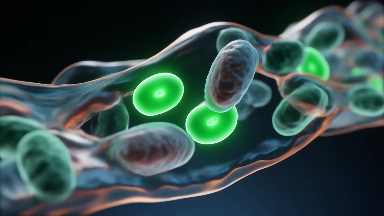 Mikroskopisk visning af celler, der bevæger sig gennem et biologisk kar