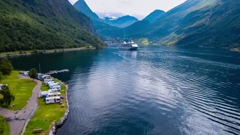 geiranger fjord, beautiful nature norway. aerial view of the campsite to relax.