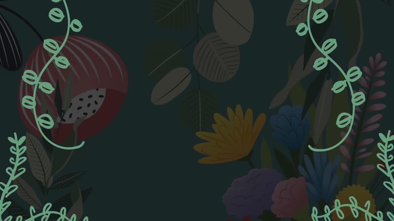 animación de hojas de plantas sobre plantas exóticas con espacio de copia sobre fondo oscuro