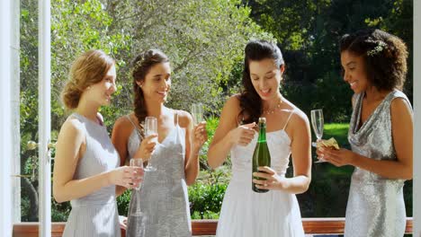 happy bride trying to open champagne bottle 4k 4k