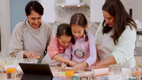 tablet, cookie cutting or happy family baking