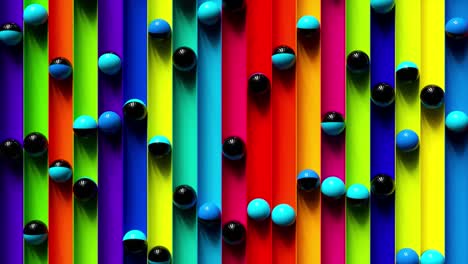bright colorful background with rolling balls along the paths. minimalism and fashion concept. 3d animation of a seamless loop