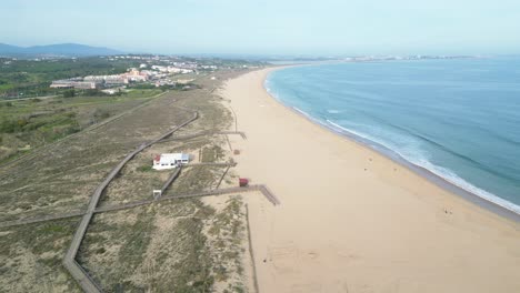 Peaceful aerial view of the vast sandy beach in Ferragudo, Algarve, Portugal