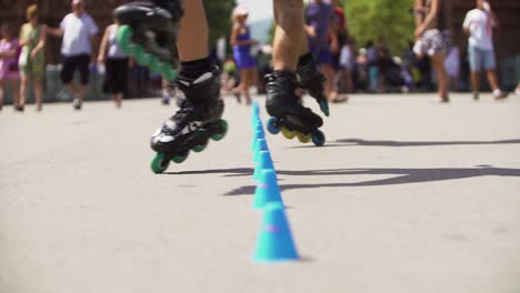 freestyle inline skating slalom duo practice in slow motion