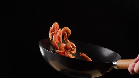cooking shrimp in wok