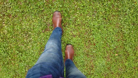 person walking on grass