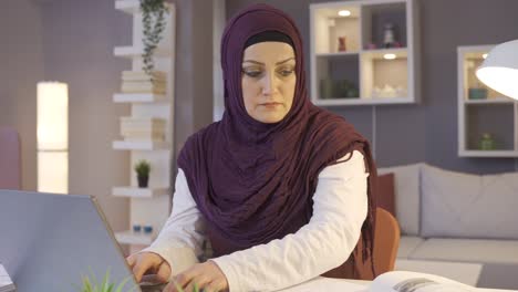 a muslim business woman is bored and stressed by busy work.