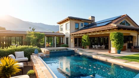 una casa grande con una piscina en el patio trasero