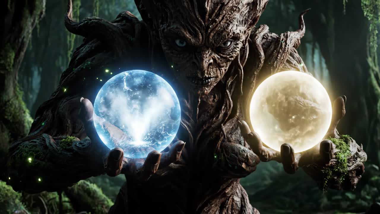 Enchanting Forest Guardian Holding Magical Orbs