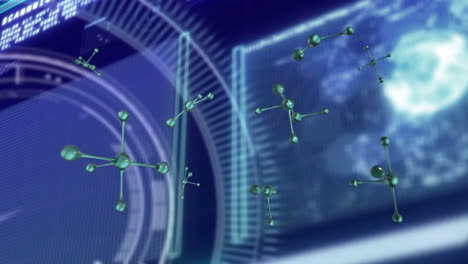 animación de moléculas sobre el procesamiento de datos en fondo negro