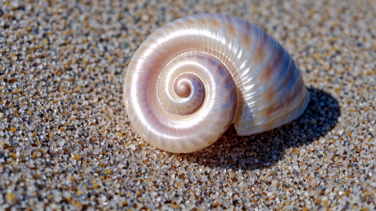 Single Spiral Seashell Resting on Sandy Beach